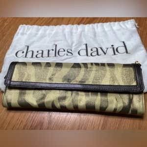 Charles David Metallic Leather Trimmed Animal Print Evening Clutch